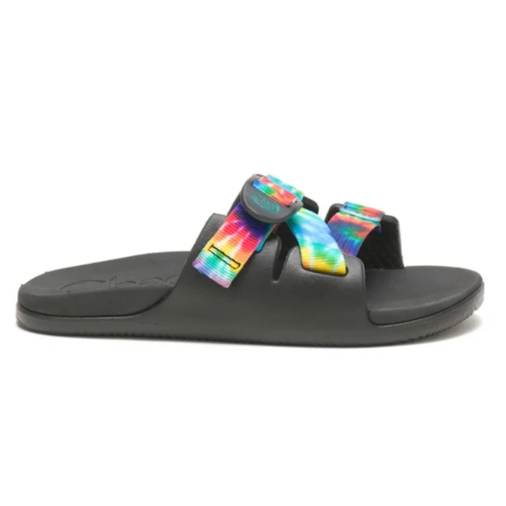 NIB Chaco Chillos Slide Sandal In Black Rainbow Tie Dye Kids Size 5